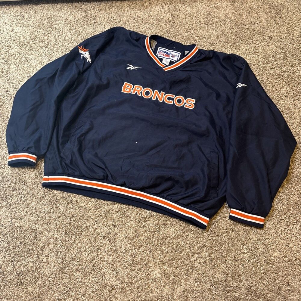 VTG Denver Broncos 90’s Pro Line Pullover Windbreaker Sewn Logos Reebok XXL READ